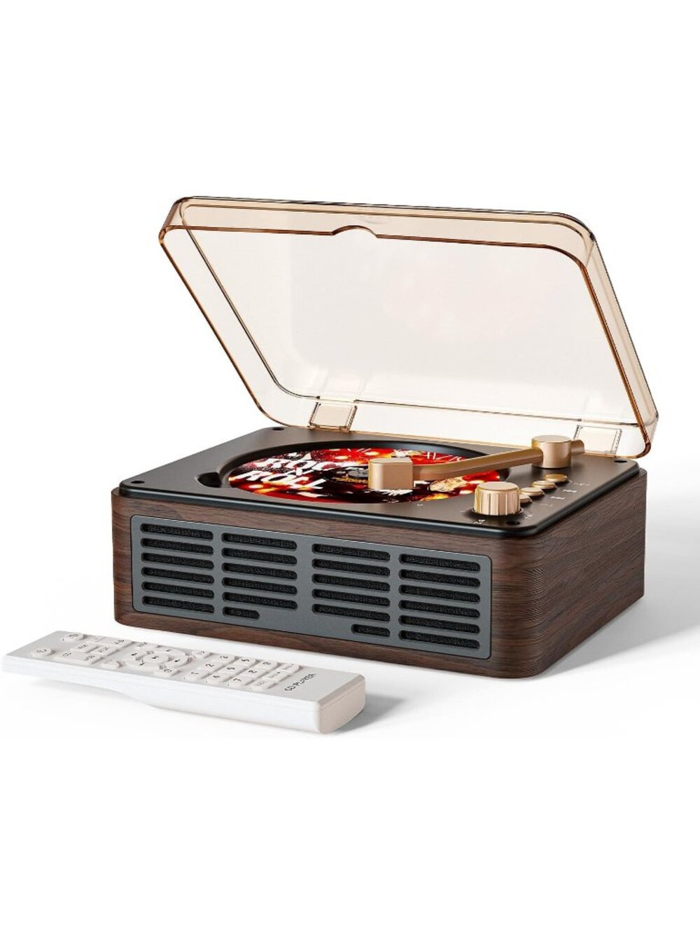 New CD Player with Speakers Retro Bluetooth CD Players for Home-Brown